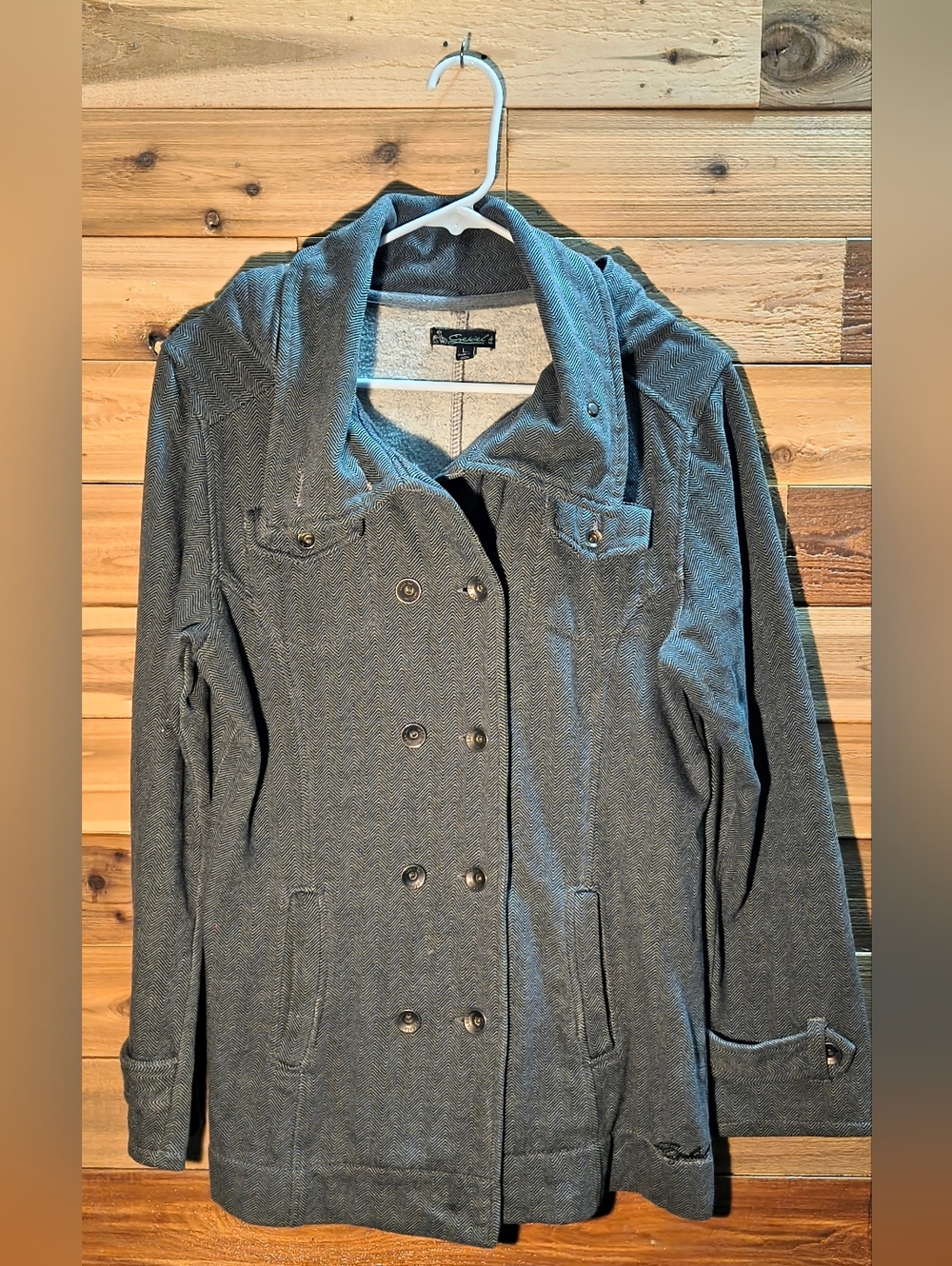 Double-Breasted Pea Coat with Hood By Ezekiel - Size L - Charcoal Color